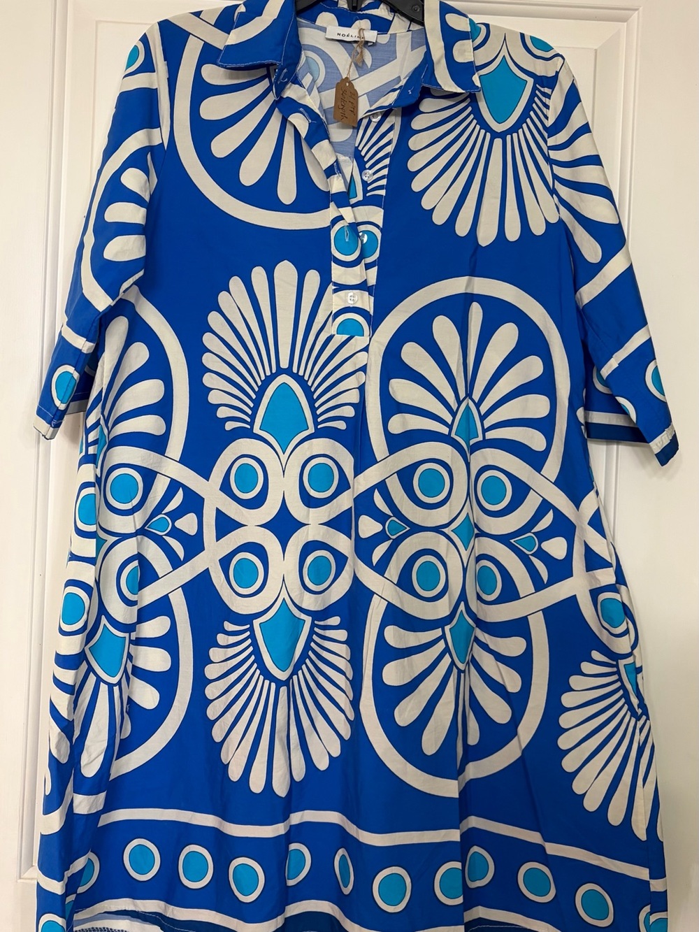 Noeline Italian Bold Blue & White Shirt Dress.